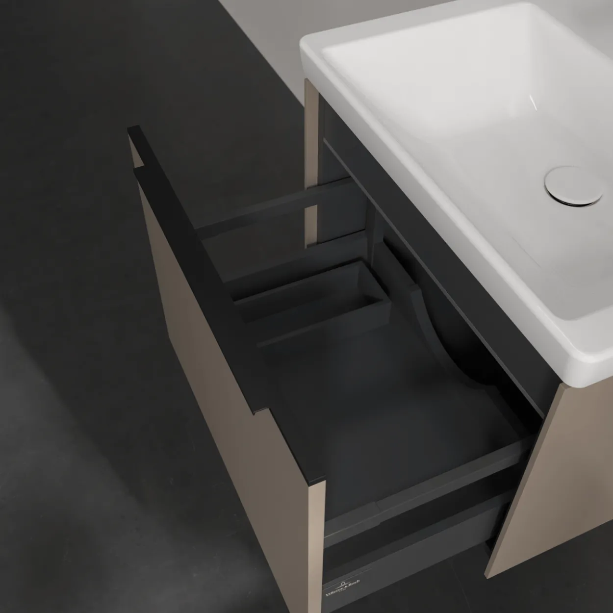 V&b subway 3.0 servantskap 57x42 black taupe m/lys håndtak i volcano