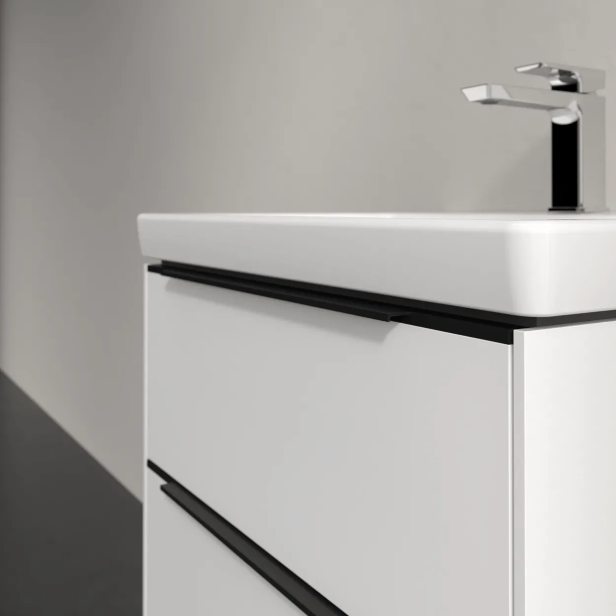 V&b subway 3.0 servantskap 57x47 brilliant white m/lys håndtak i volcano black