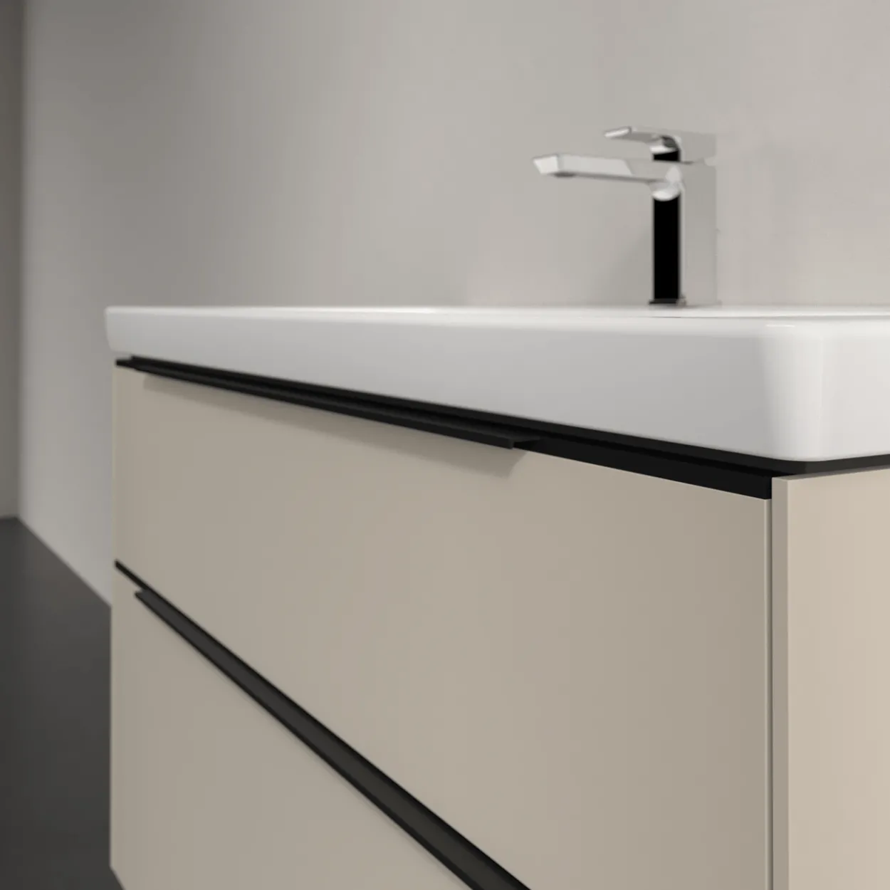 V&b subway 3.0 servantskap 97x57 cashmere grey m/lys håndtak i volcano black