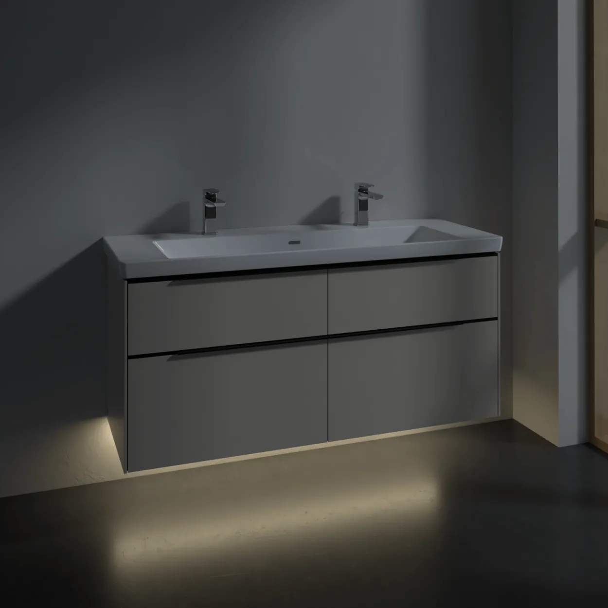 V&b subway 3.0 servantskap 127x57 cashmere grey m/lys håndtak i volcano black