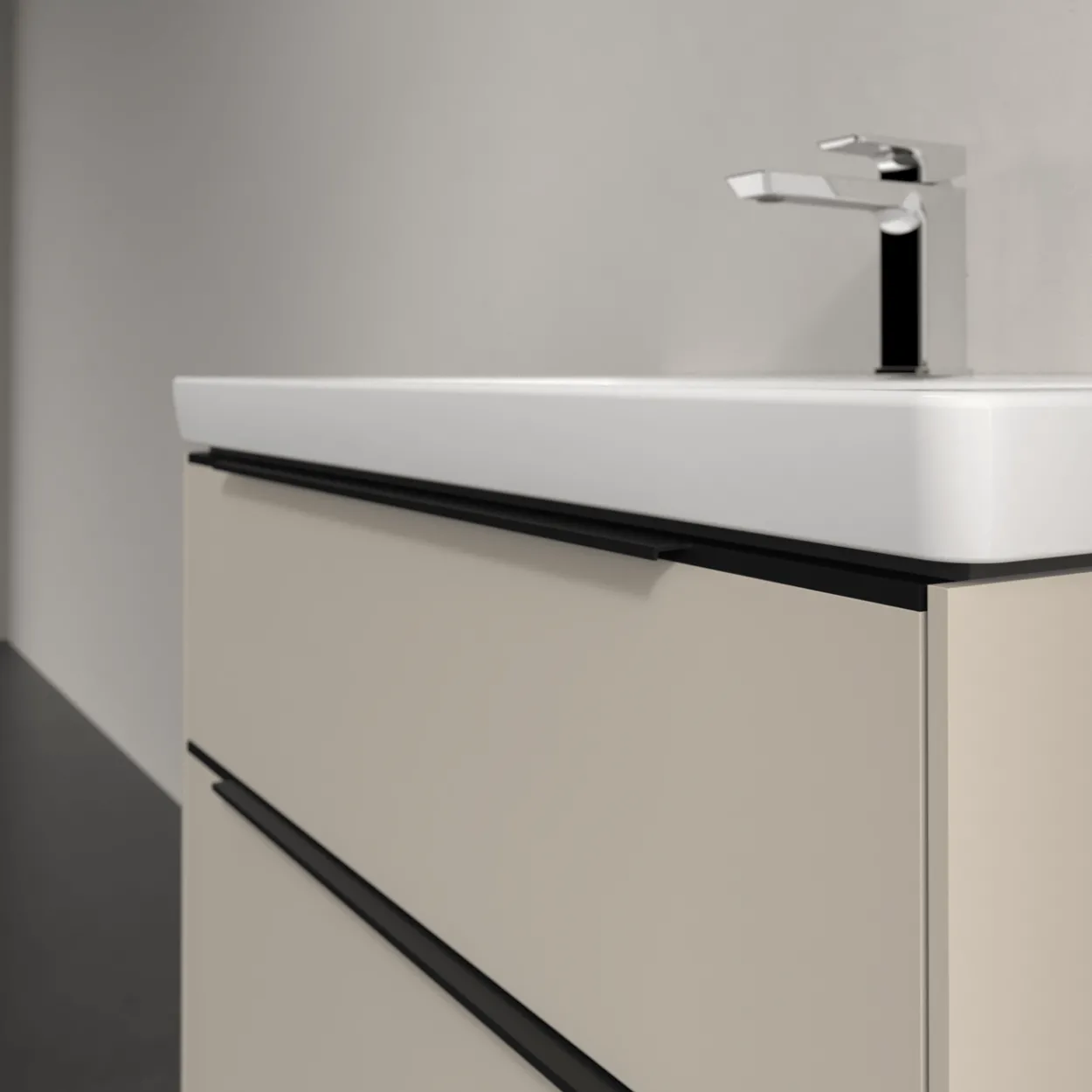 V&b subway 3.0 servantskap 77x57 cashmere grey m/lys håndtak i volcano black