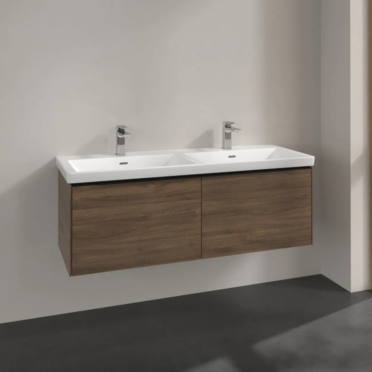 V&b subway 3.0 servantskap 127x42 f/dobbel servant arizona oak håndtak i volcano black
