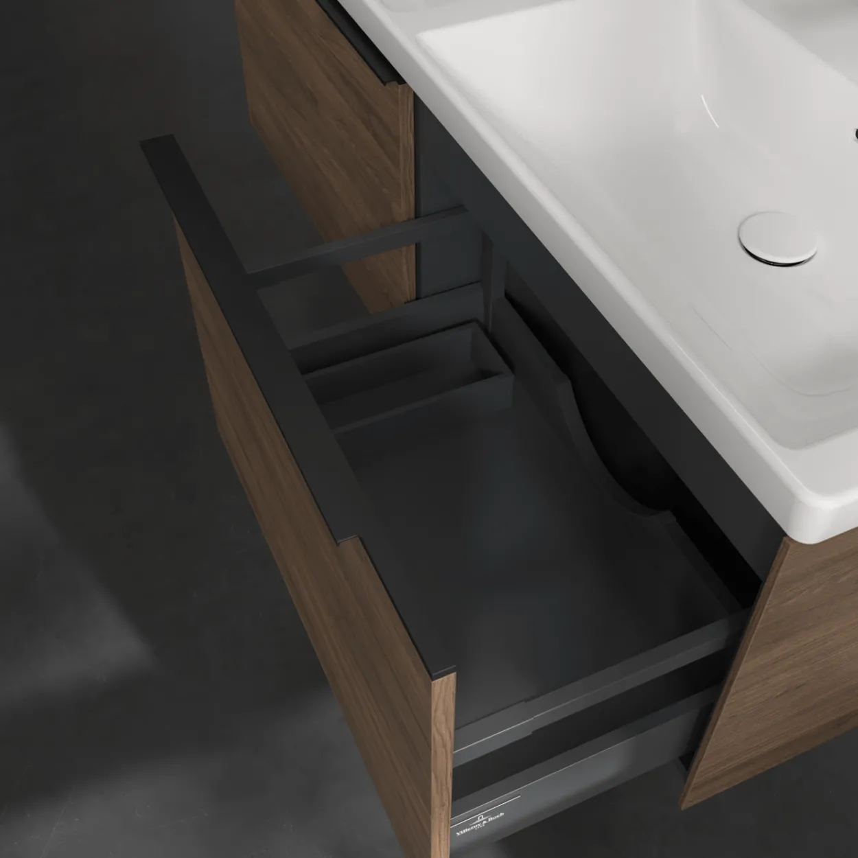 V&b subway 3.0 servantskap 127x42 f/dobbel servant arizona oak håndtak i volcano black