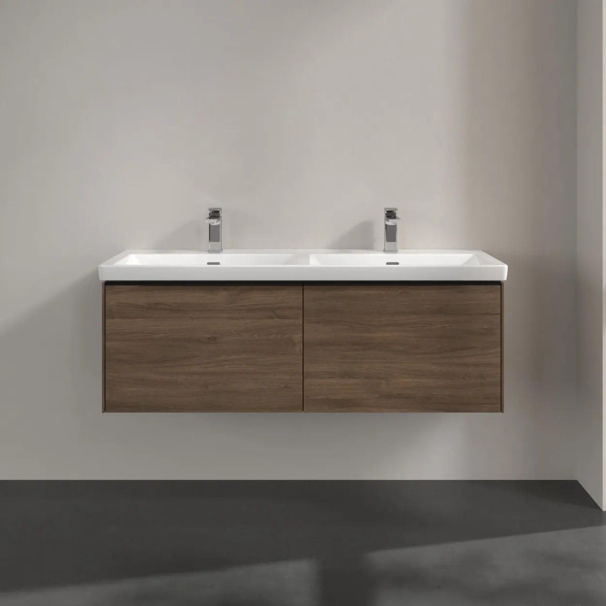 V&b subway 3.0 servantskap 127x42 f/dobbel servant arizona oak håndtak i volcano black