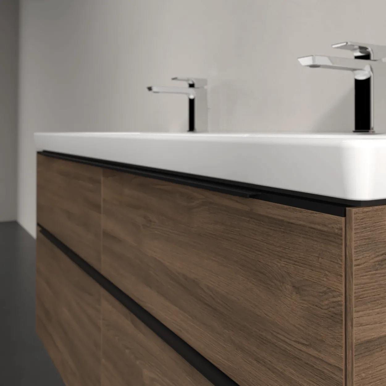 V&b subway 3.0 servantskap 127x57 f/dobbel servant arizona oak håndtak i volcano black