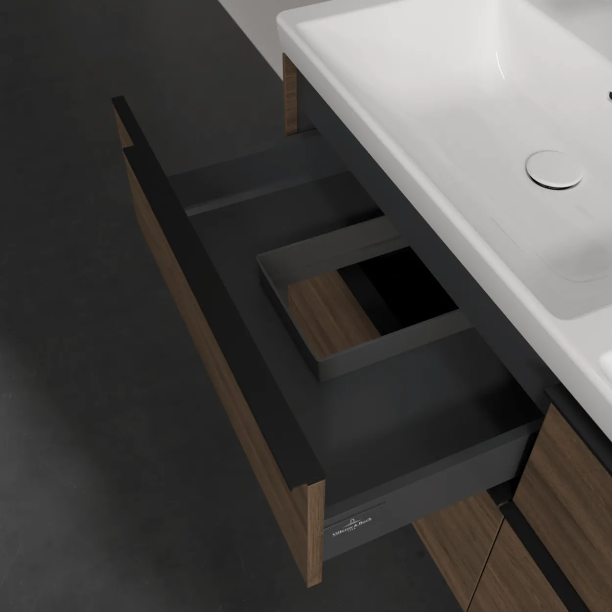 V&b subway 3.0 servantskap 127x57 f/dobbel servant arizona oak håndtak i volcano black