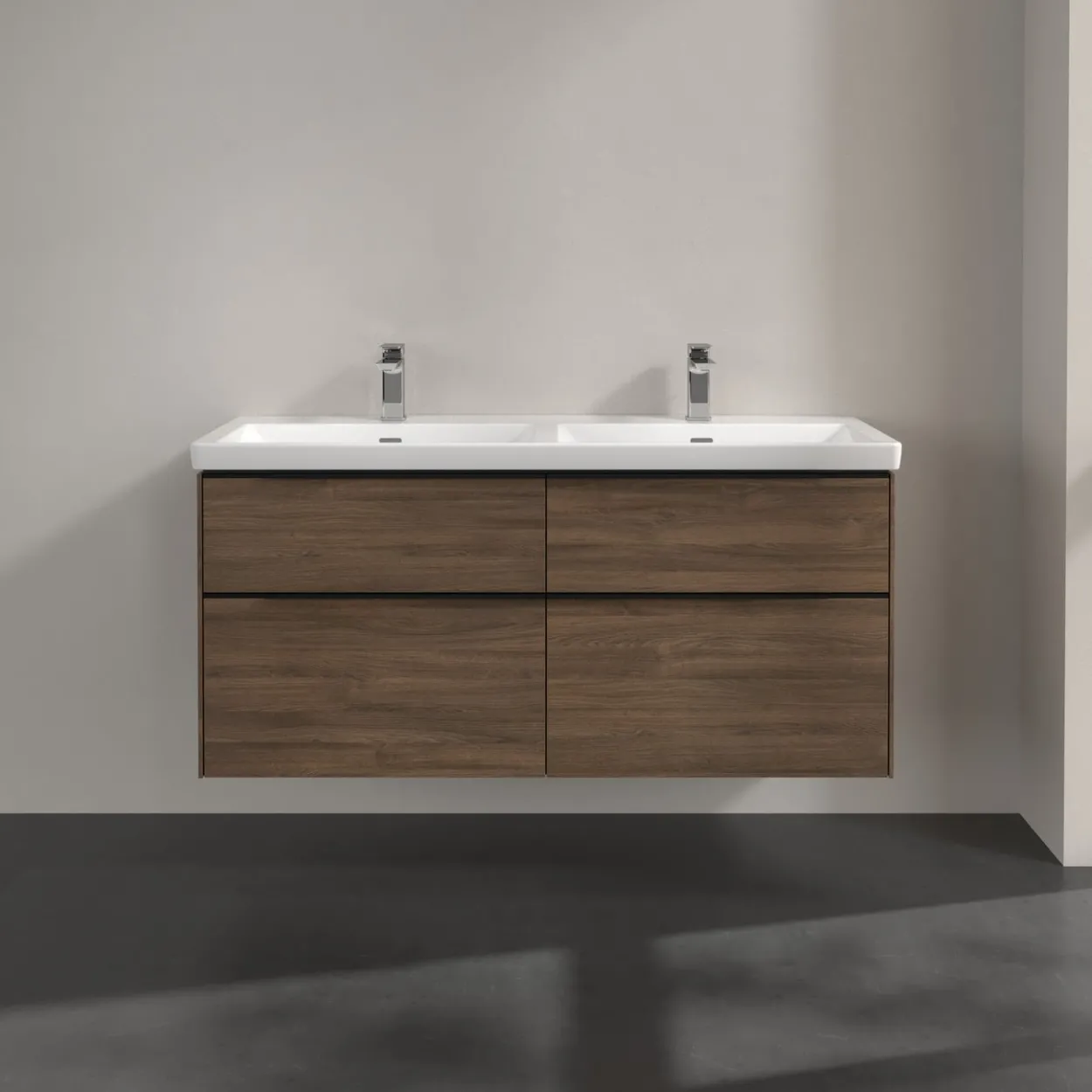 V&b subway 3.0 servantskap 127x57 f/dobbel servant arizona oak håndtak i volcano black