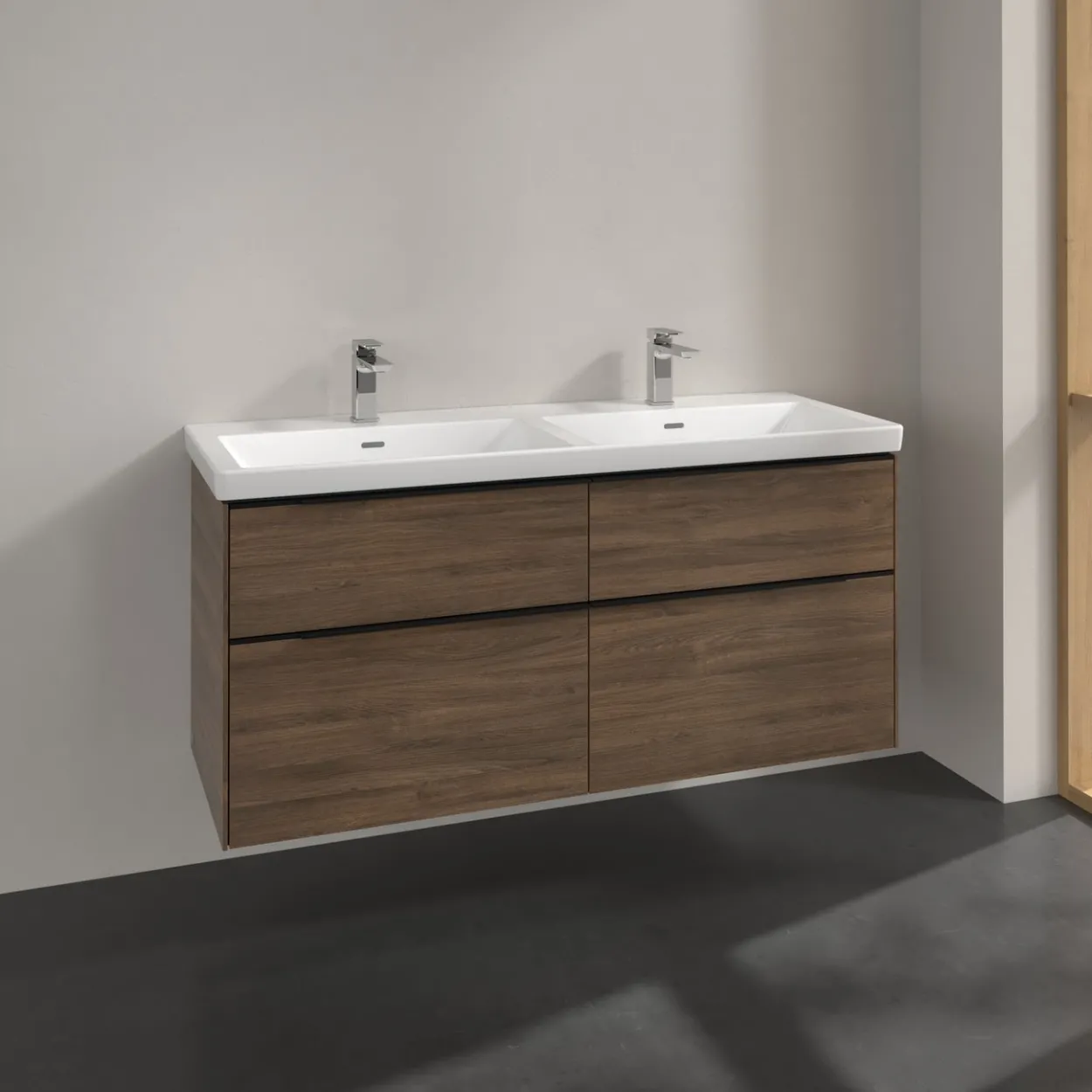 V&b subway 3.0 servantskap 127x57 f/dobbel servant arizona oak håndtak i volcano black