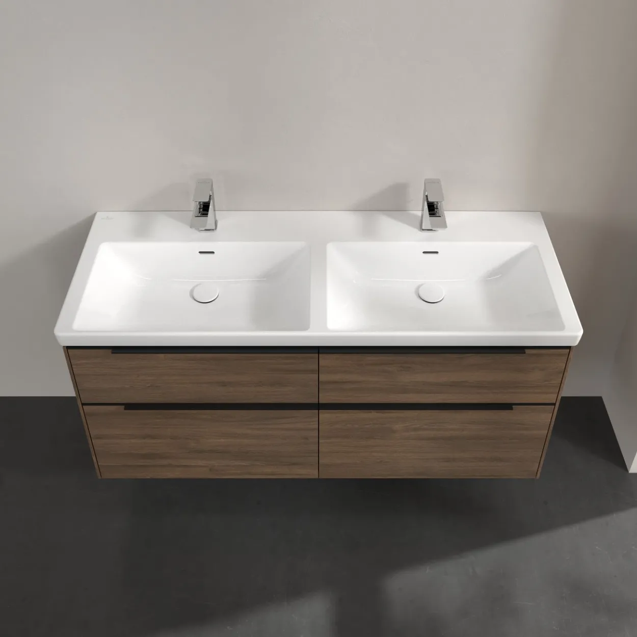 V&b subway 3.0 servantskap 127x57 f/dobbel servant arizona oak håndtak i volcano black