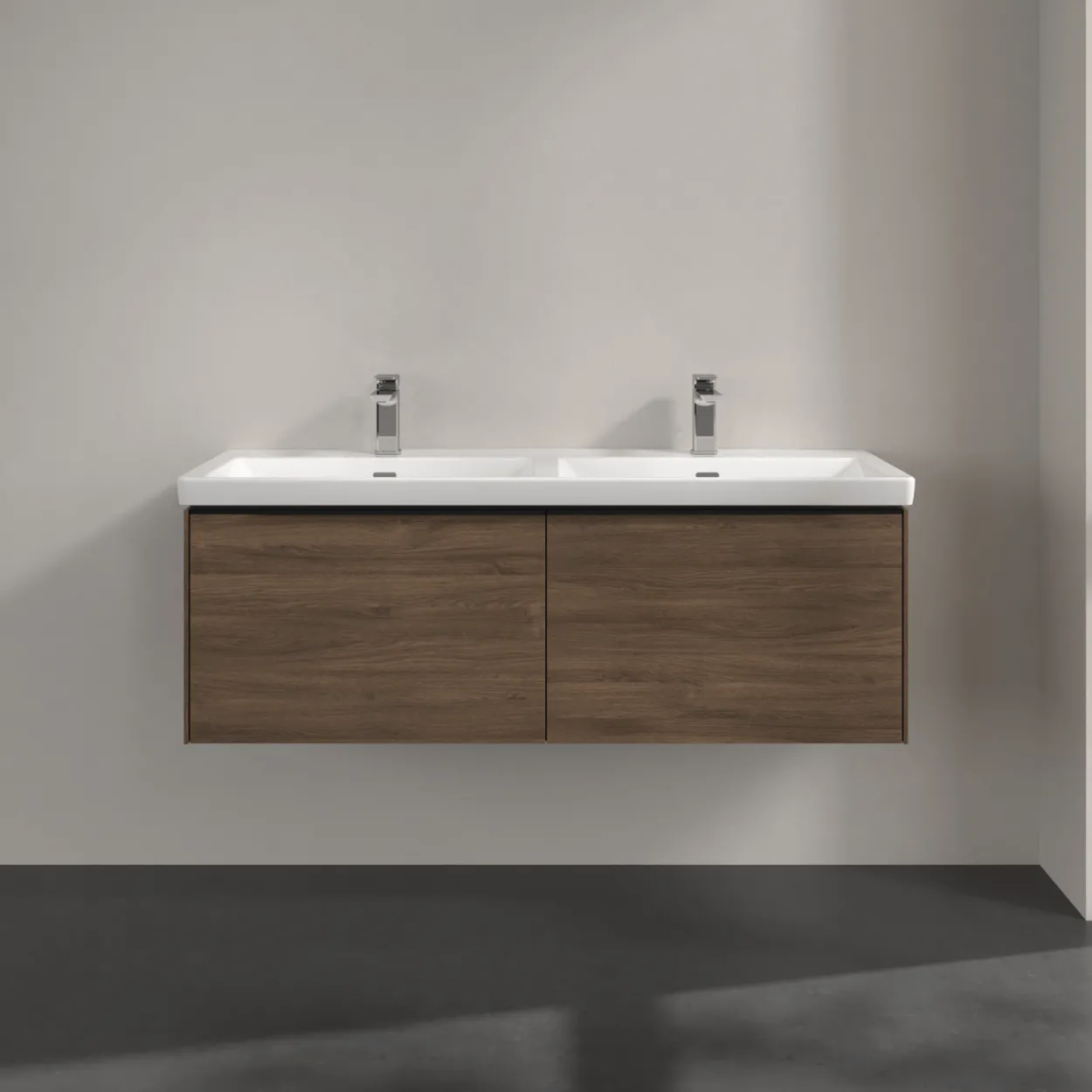 V&b subway 3.0 servantskap 127x42 f/dobbel servant arizona oak m/lys håndtak i volcano black