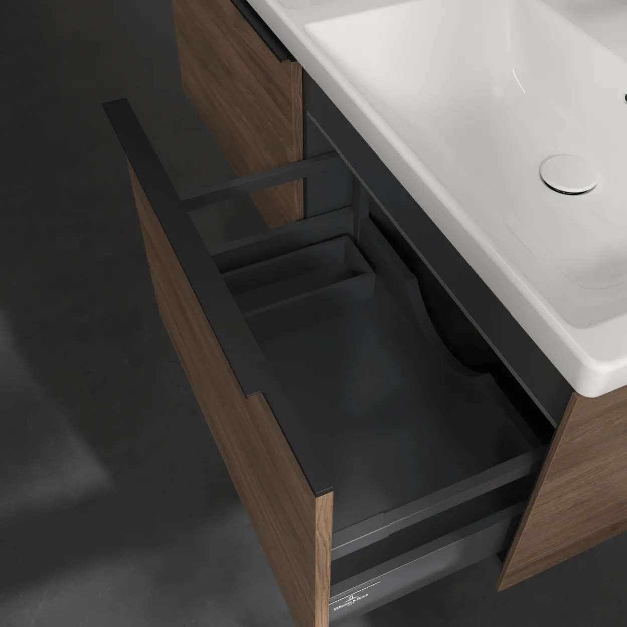 V&b subway 3.0 servantskap 127x42 f/dobbel servant arizona oak m/lys håndtak i volcano black