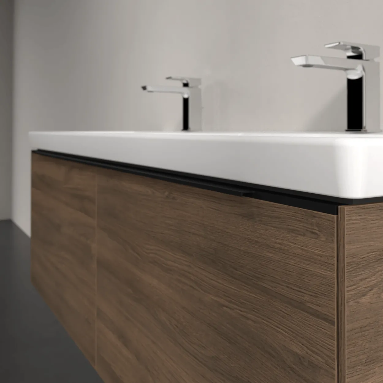 V&b subway 3.0 servantskap 127x42 f/dobbel servant arizona oak m/lys håndtak i volcano black