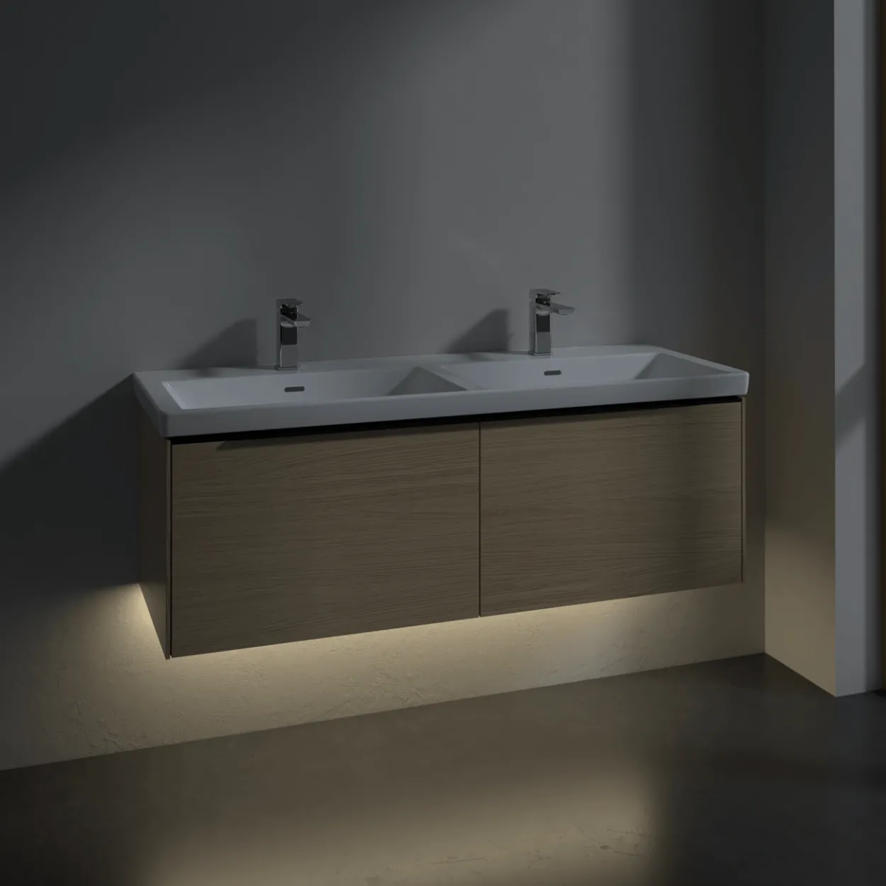 V&b subway 3.0 servantskap 127x42 f/dobbel servant arizona oak m/lys håndtak i volcano black