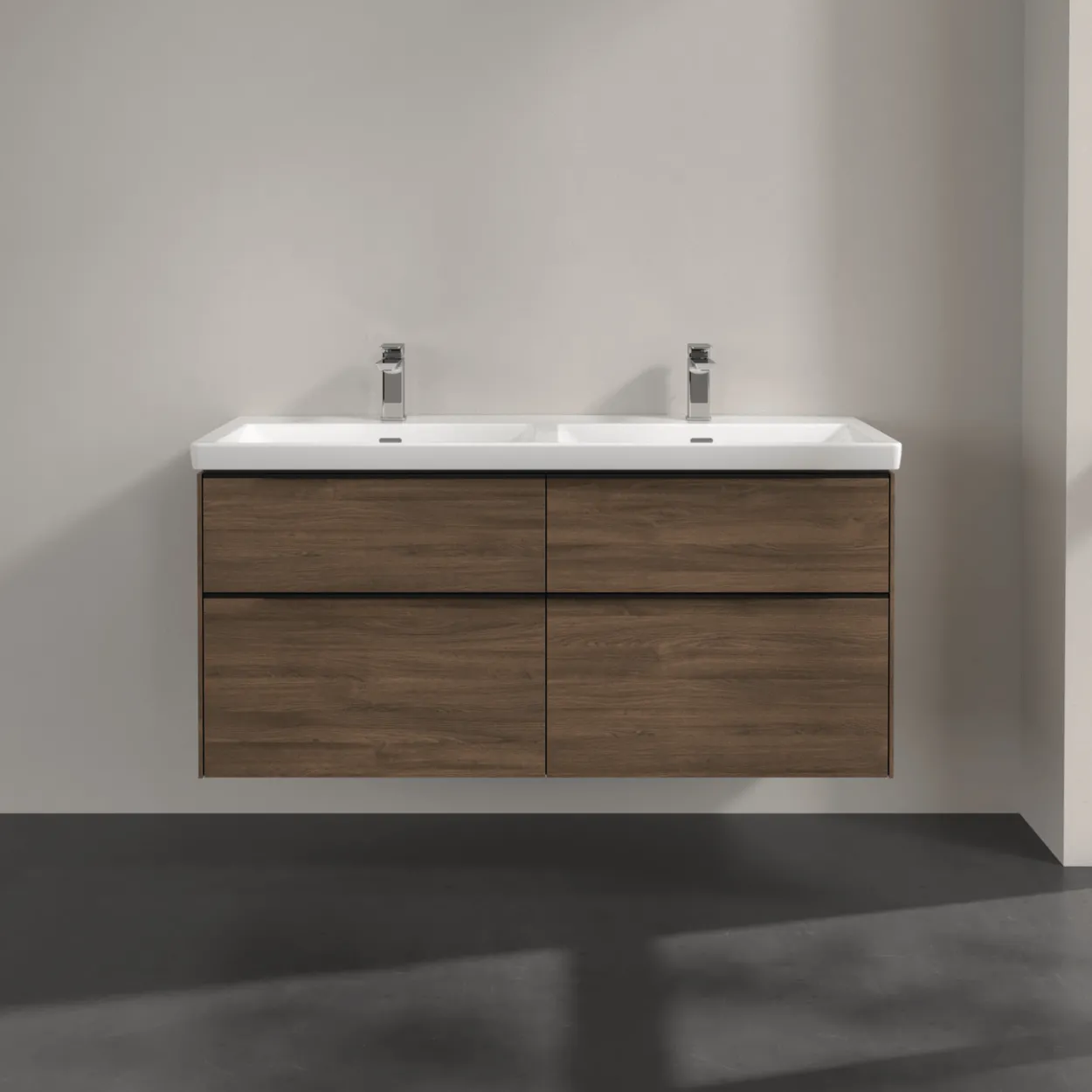 V&b subway 3.0 servantskap 127x57 f/dobbel servant arizona oak m/lys håndtak i volcano black