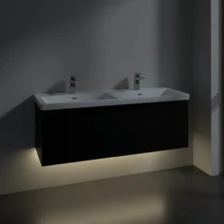 V&b subway 3.0 servantskap 127x42 f/dobbel servant arizona oak m/lys håndtak i volcano black