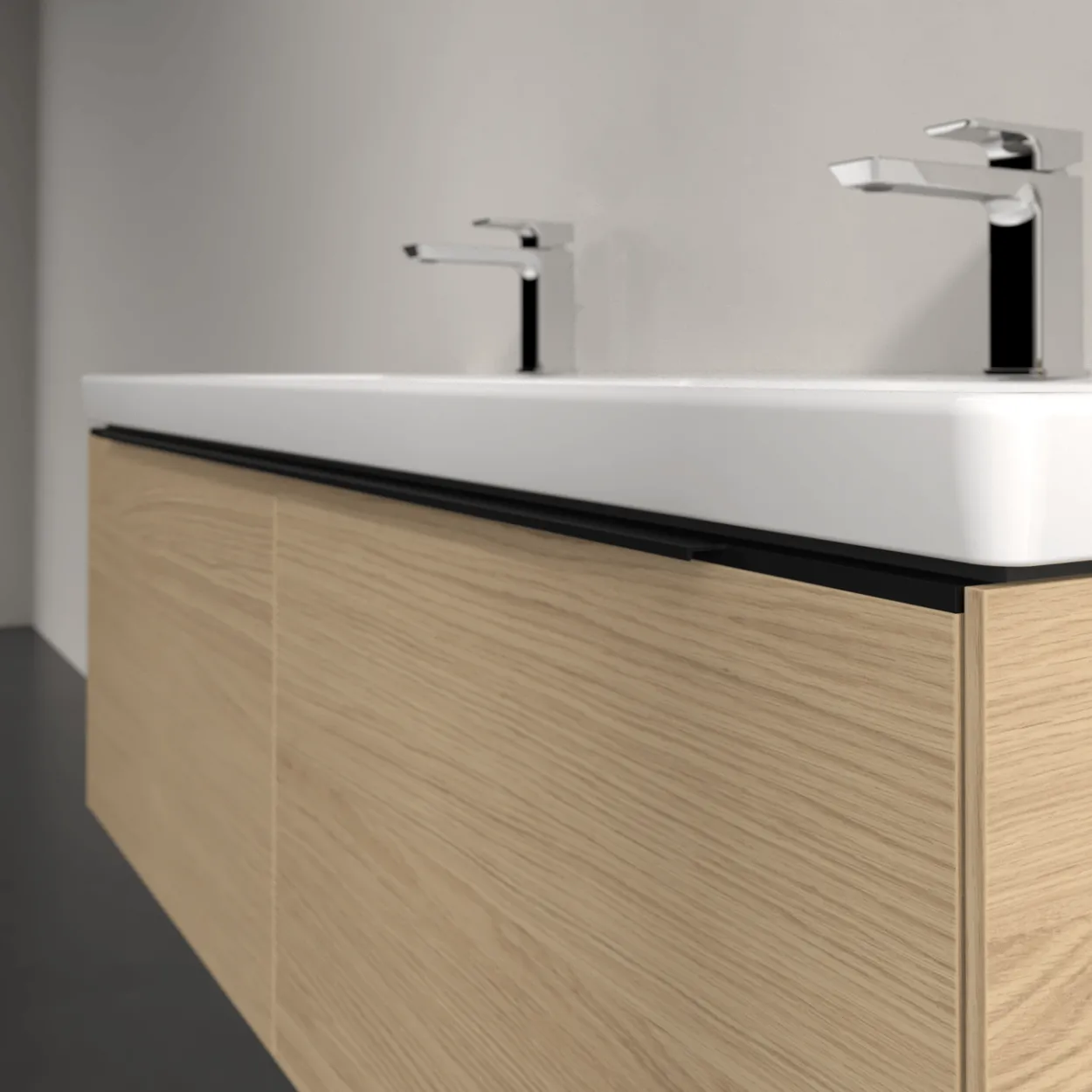 V&b subway 3.0 servantskap 127x42 f/dobbel servant arizona oak m/lys håndtak i volcano black