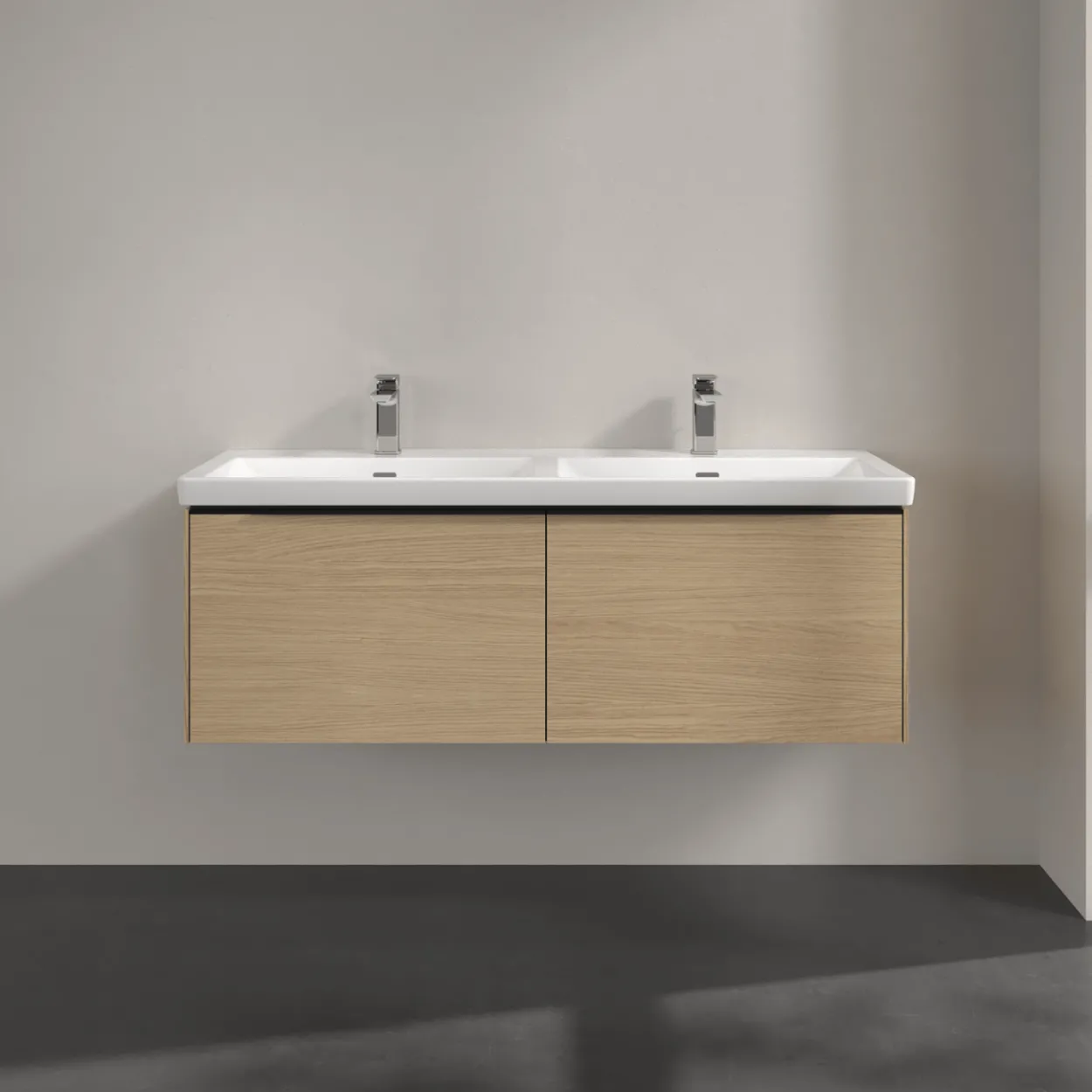 V&b subway 3.0 servantskap 127x42 f/dobbel servant arizona oak m/lys håndtak i volcano black