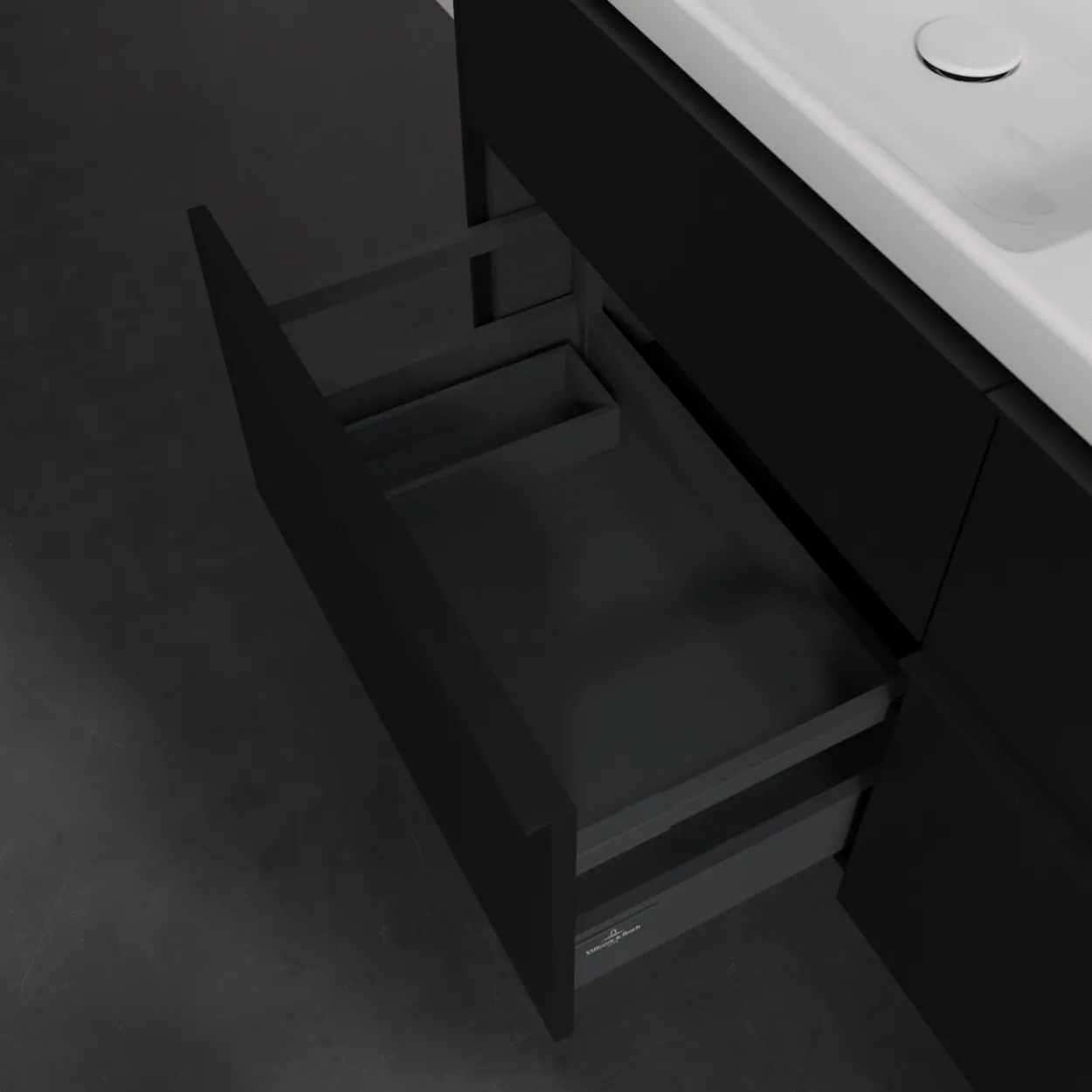 V&b subway 3.0 servantskap 127x57 f/dobbel servant arizona oak m/lys håndtak i volcano black