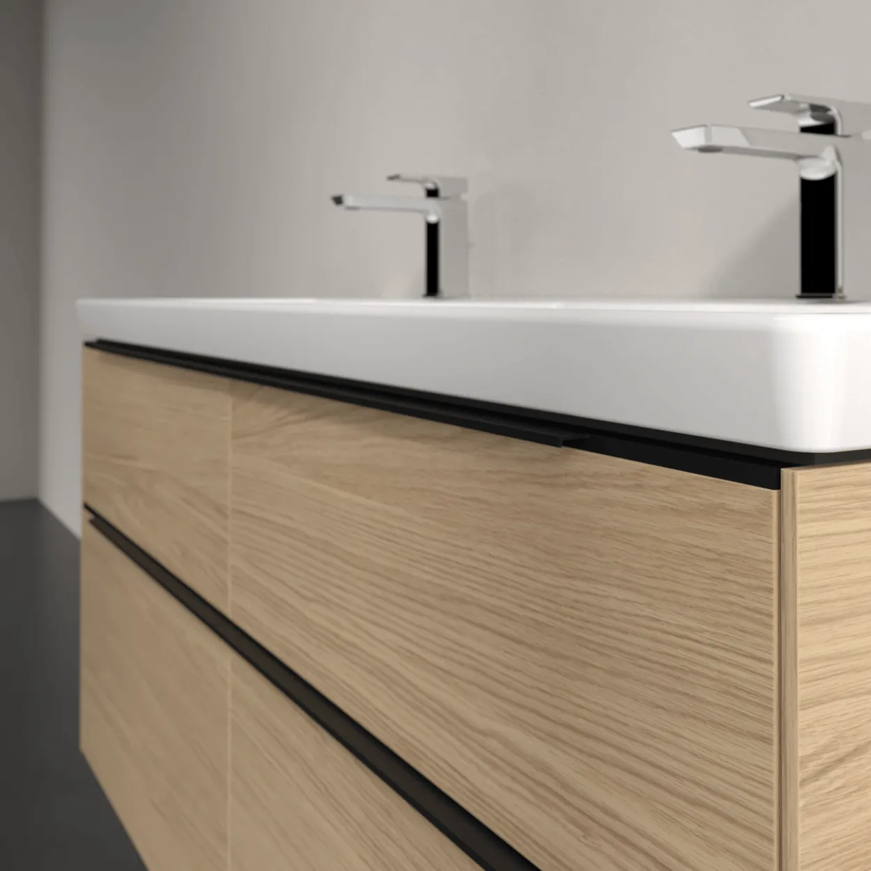 V&b subway 3.0 servantskap 127x57 f/dobbel servant arizona oak m/lys håndtak i volcano black