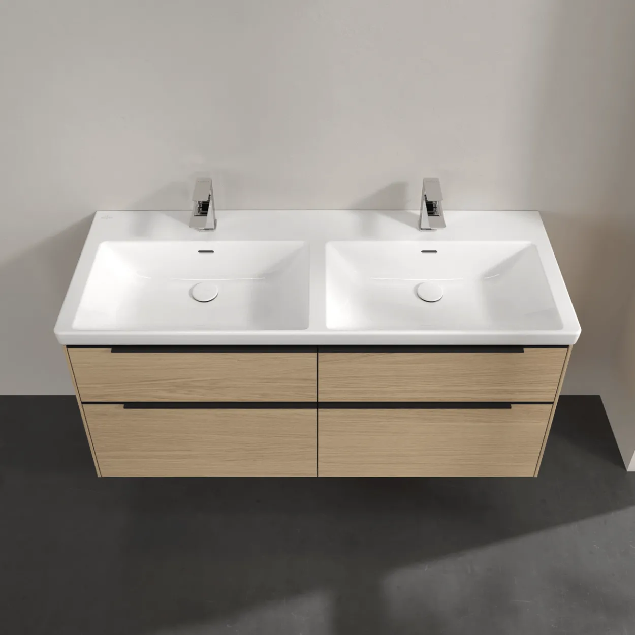 V&b subway 3.0 servantskap 127x57 f/dobbel servant arizona oak m/lys håndtak i volcano black