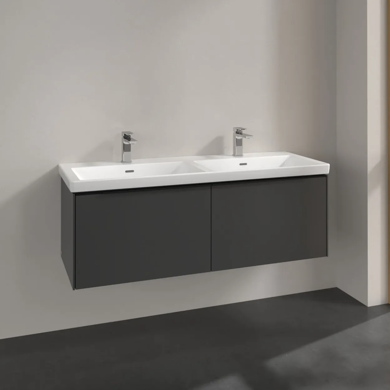 V&b subway 3.0 servantskap 127x42 f/dobbel servant black graphite håndtak i volcano