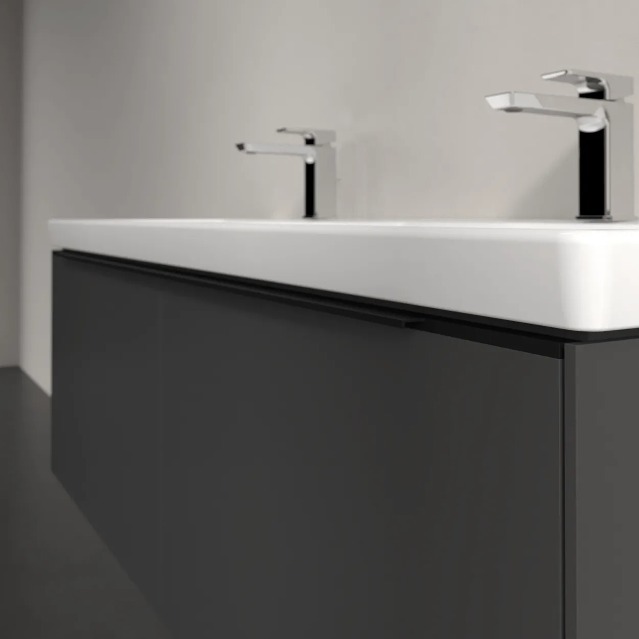 V&b subway 3.0 servantskap 127x42 f/dobbel servant black graphite håndtak i volcano