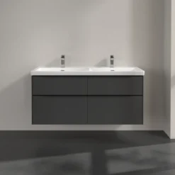 V&b subway 3.0 servantskap 127x57 f/dobbel servant black graphite m/lys håndtak i volcano