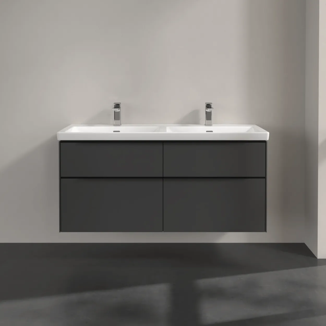 V&b subway 3.0 servantskap 127x57 f/dobbel servant black graphite m/lys håndtak i volcano