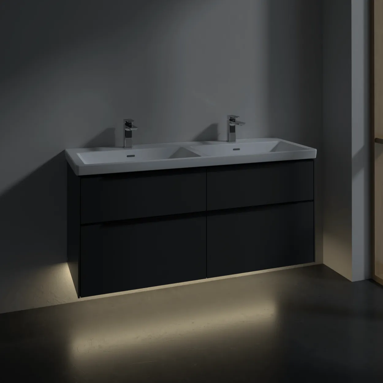 V&b subway 3.0 servantskap 127x57 f/dobbel servant black graphite m/lys håndtak i volcano