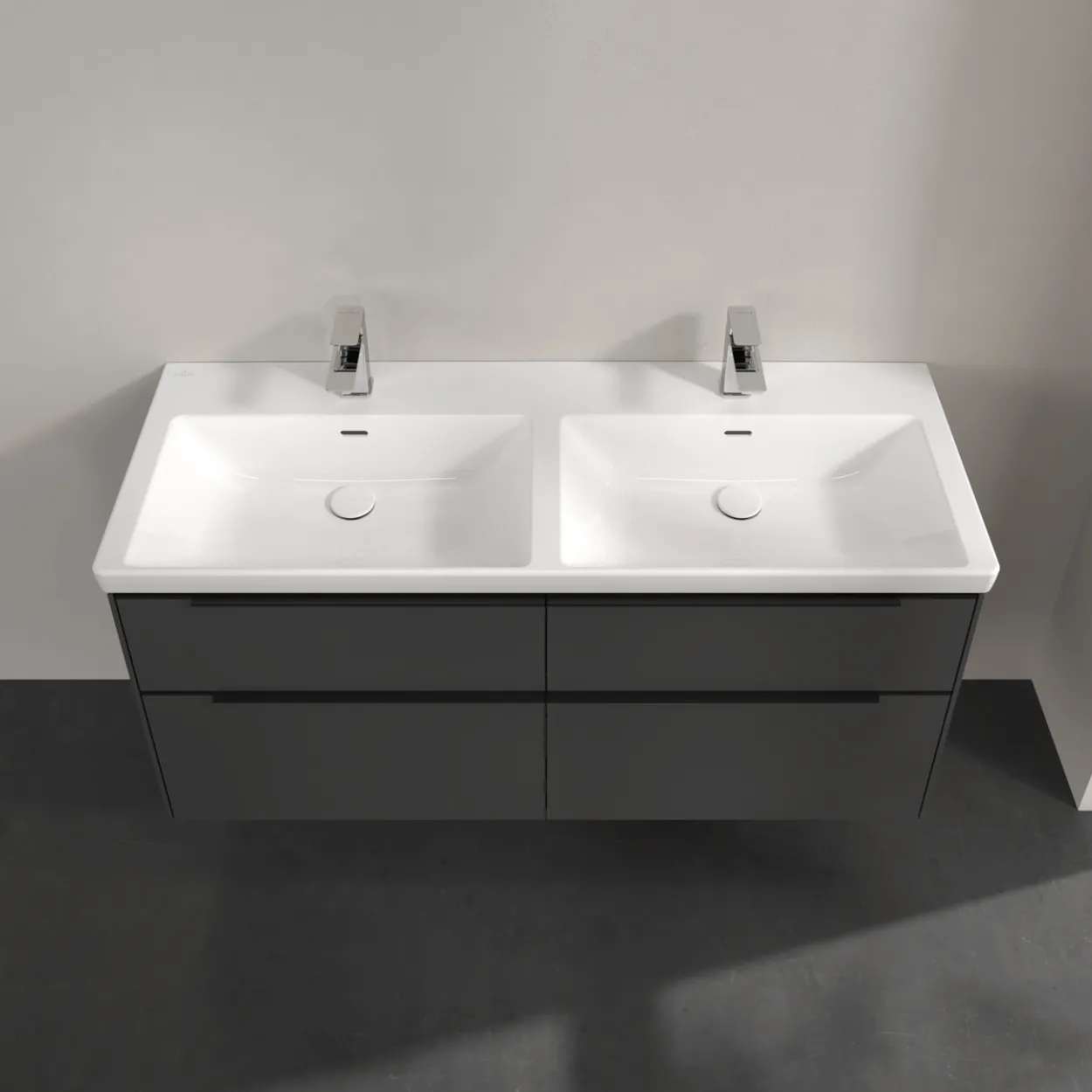V&b subway 3.0 servantskap 127x57 f/dobbel servant black graphite m/lys håndtak i volcano