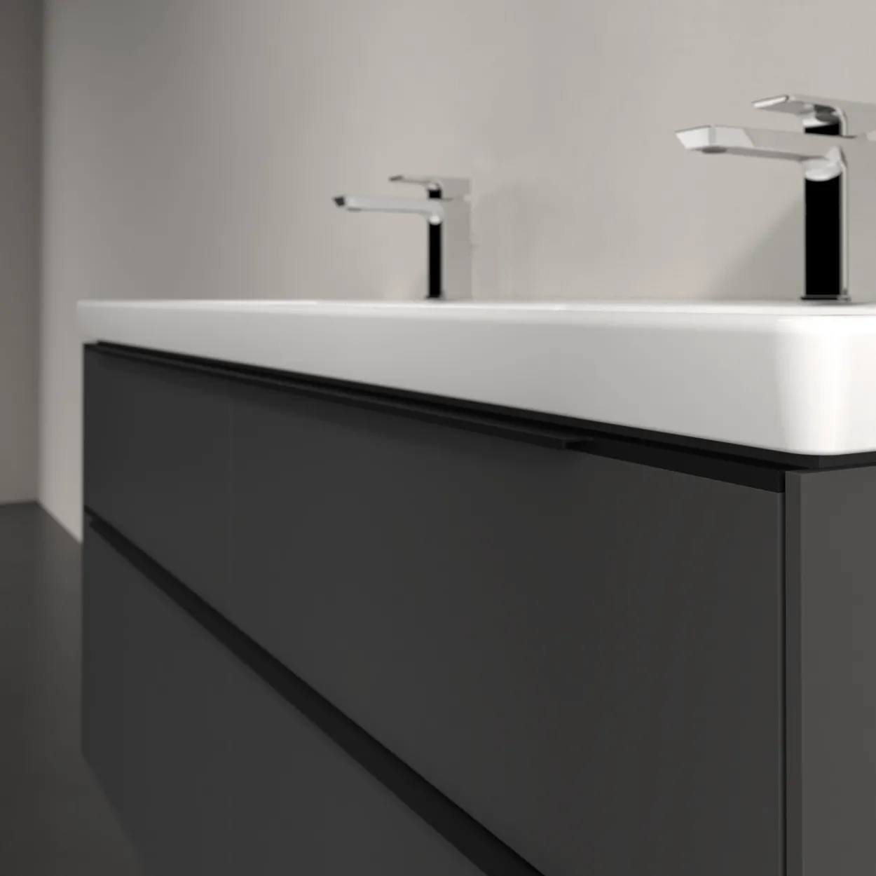 V&b subway 3.0 servantskap 127x57 f/dobbel servant black graphite m/lys håndtak i volcano