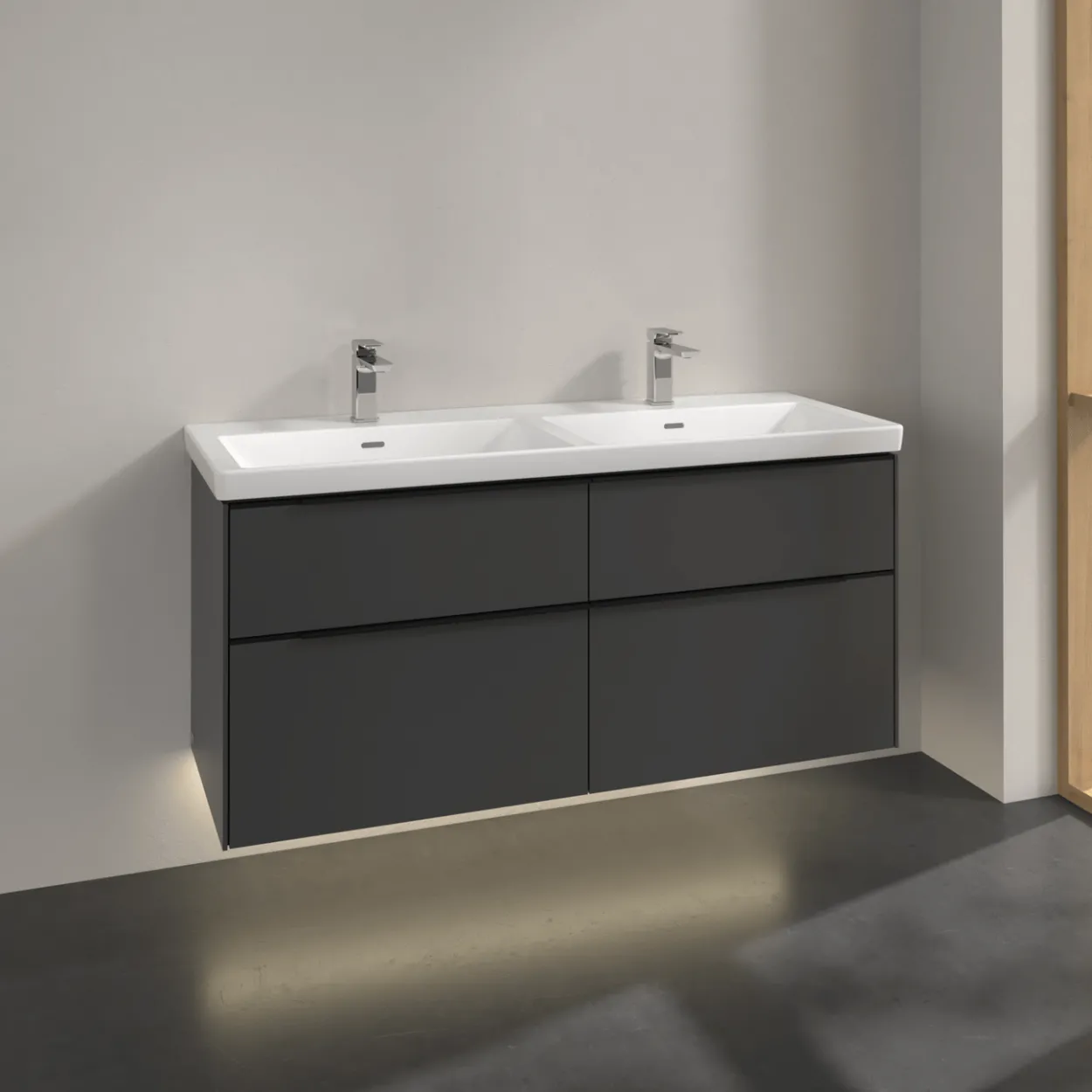 V&b subway 3.0 servantskap 127x57 f/dobbel servant black graphite m/lys håndtak i volcano