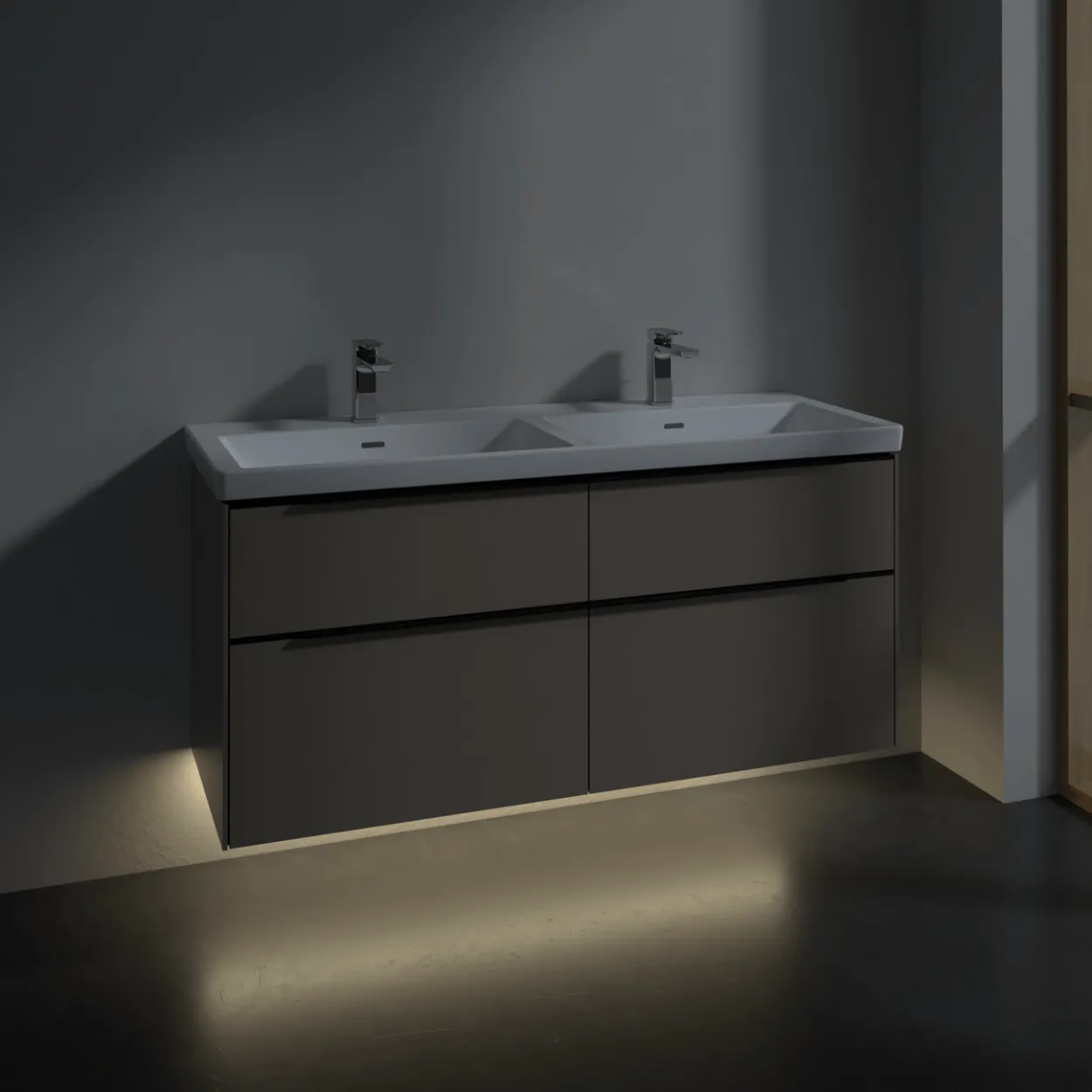 V&b subway 3.0 servantskap 127x57 f/dobbel servant black taupe m/lys håndtak i volcano