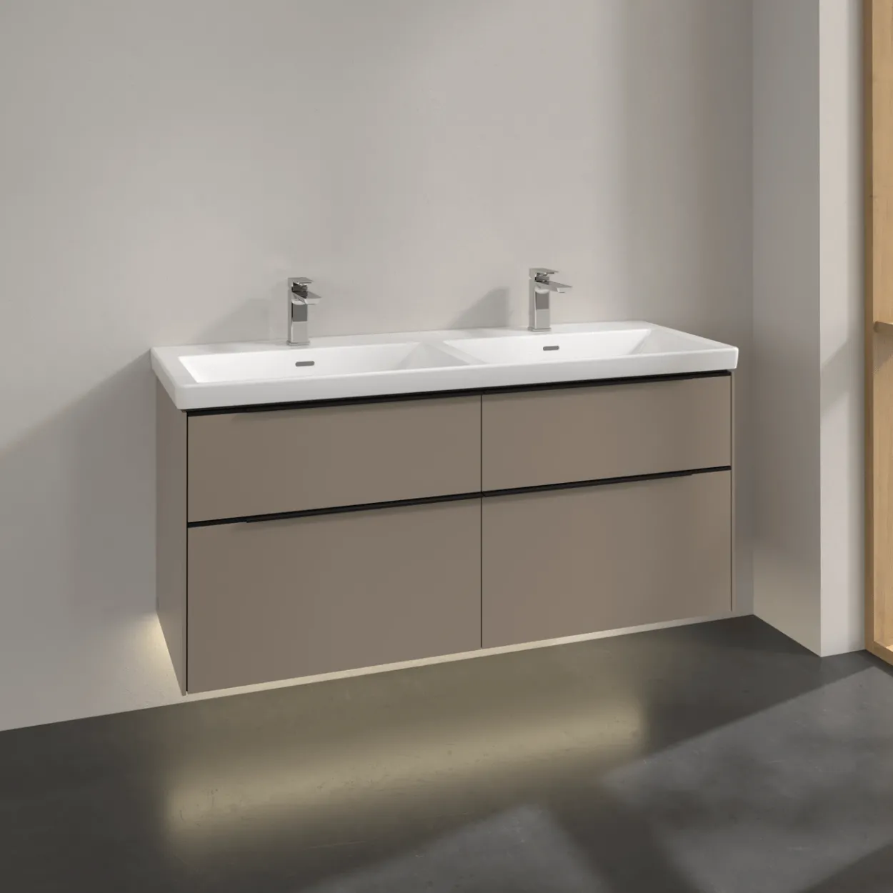 V&b subway 3.0 servantskap 127x57 f/dobbel servant black taupe m/lys håndtak i volcano