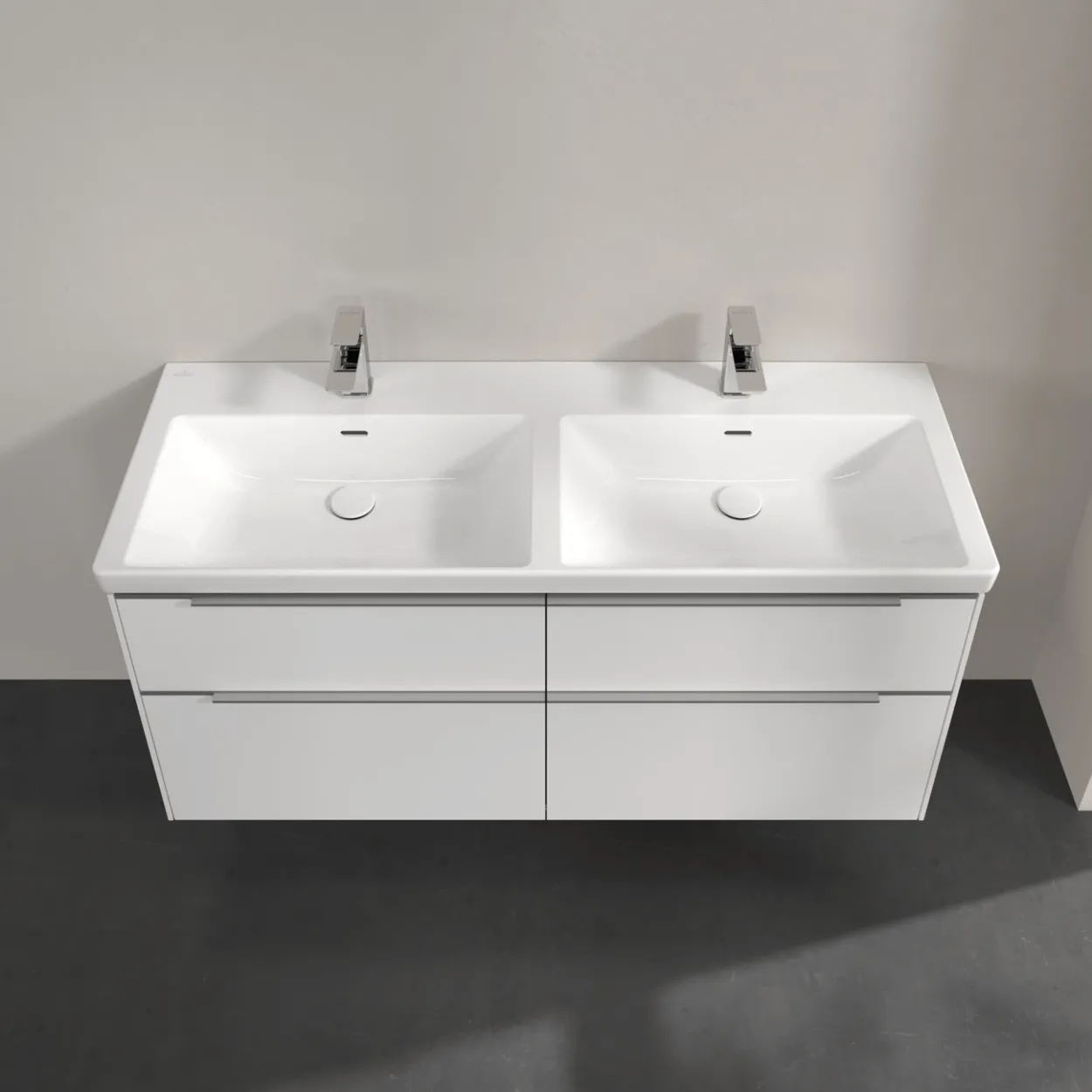 V&b subway 3.0 servantskap 127x57 f/dobbel servant brilliant white håndtak i krom