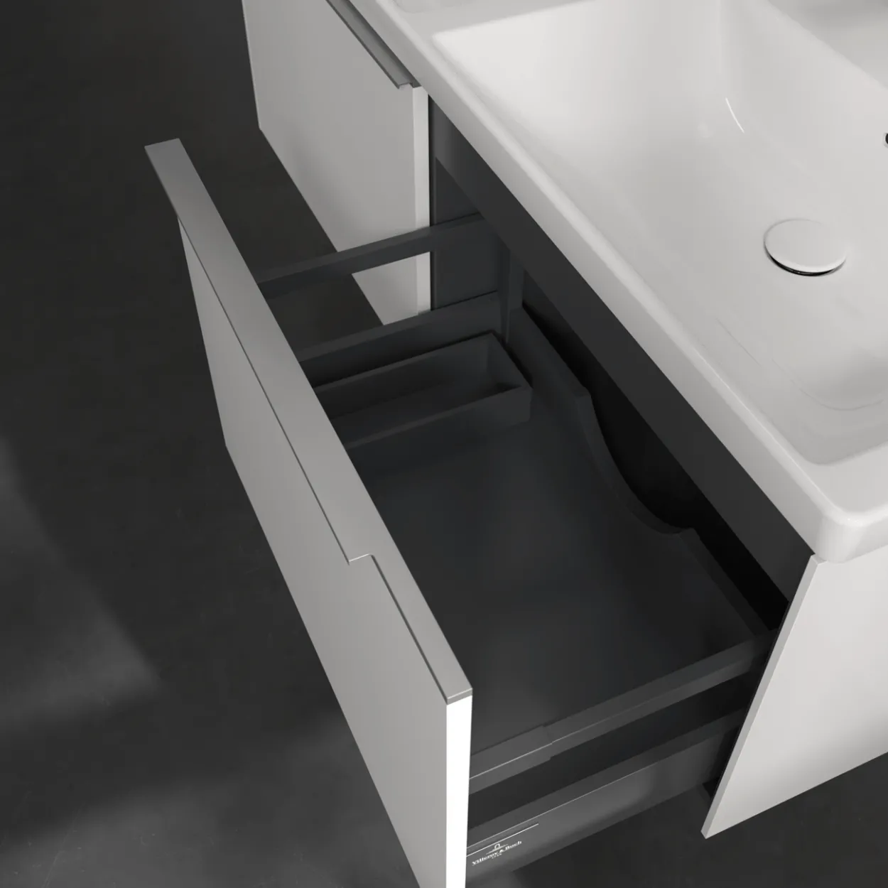 V&b subway 3.0 servantskap 127x42 f/dobbel servant brilliant white håndtak i krom