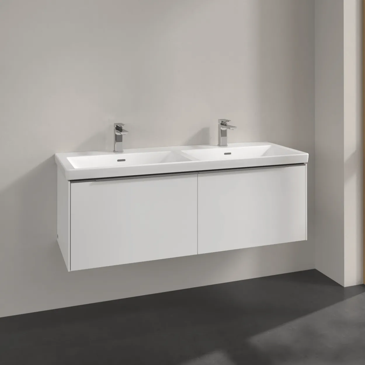 V&b subway 3.0 servantskap 127x42 f/dobbel servant brilliant white håndtak i krom