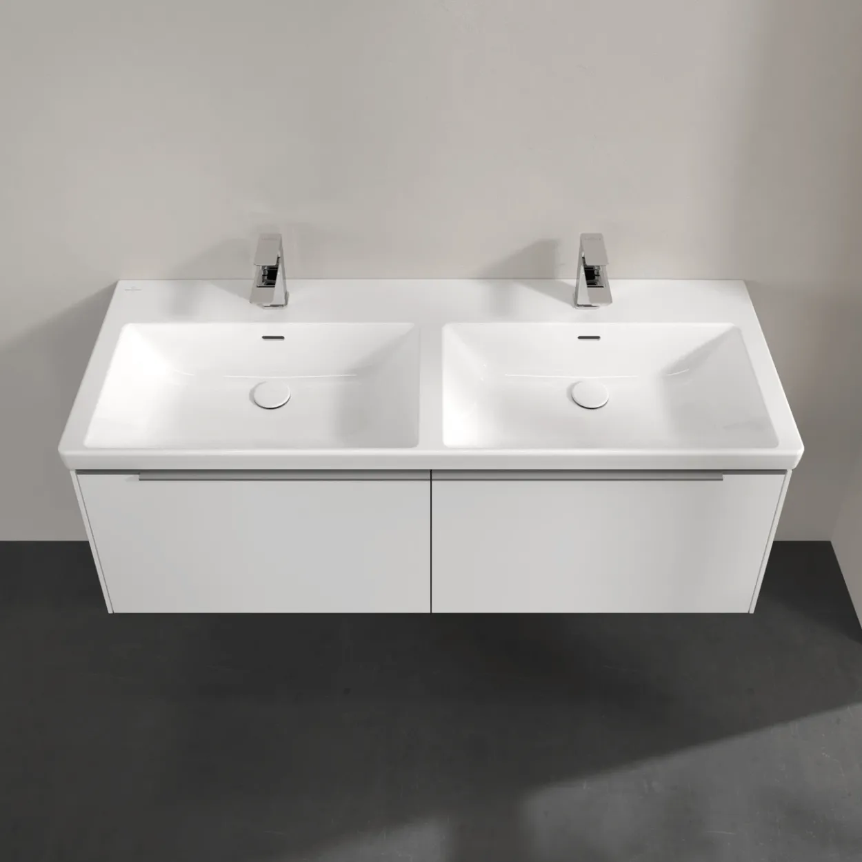 V&b subway 3.0 servantskap 127x42 f/dobbel servant brilliant white håndtak i krom