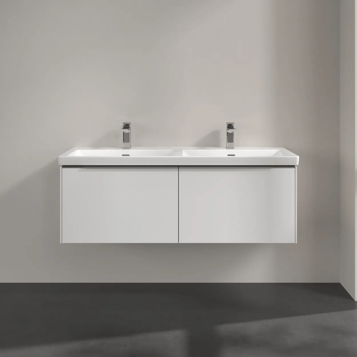 V&b subway 3.0 servantskap 127x42 f/dobbel servant brilliant white håndtak i krom