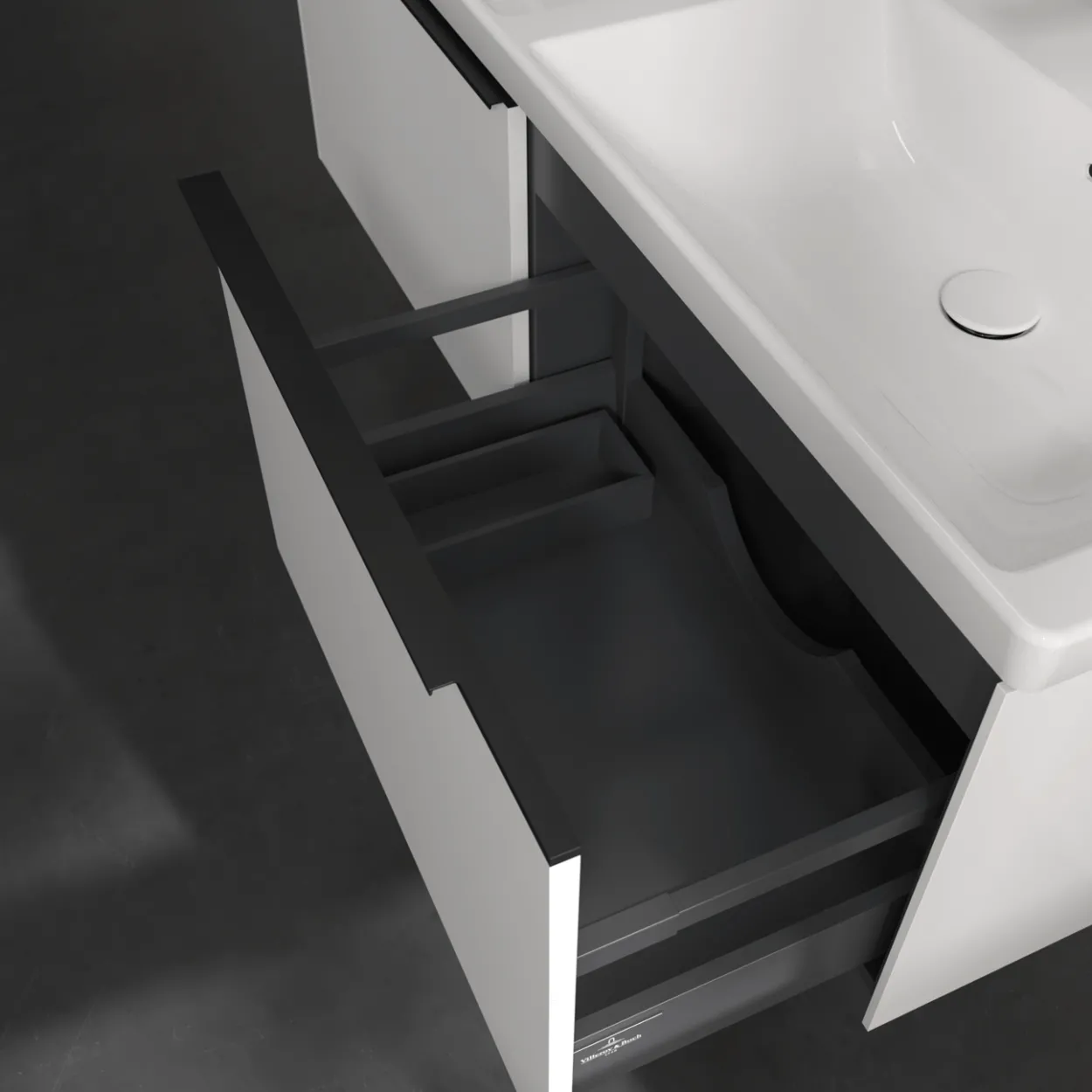 V&b subway 3.0 servantskap 127x42 f/dobbel servant brilliant white håndtak i volcano black