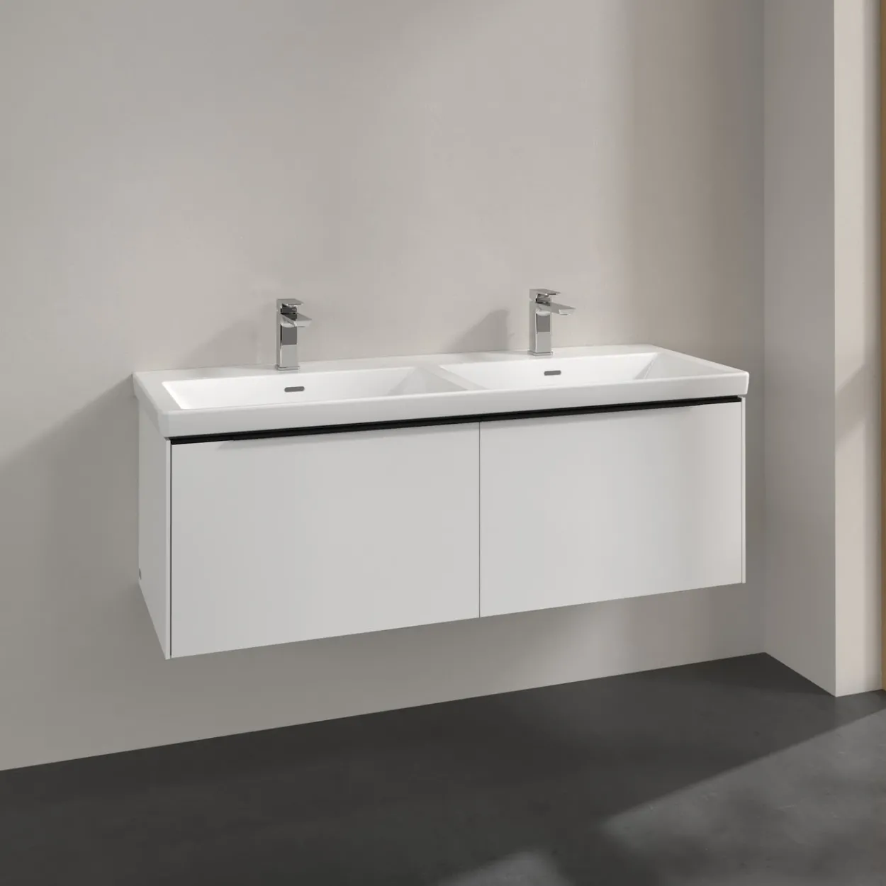 V&b subway 3.0 servantskap 127x42 f/dobbel servant brilliant white håndtak i volcano black