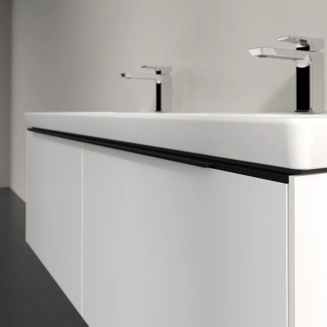 V&b subway 3.0 servantskap 127x42 f/dobbel servant brilliant white håndtak i volcano black