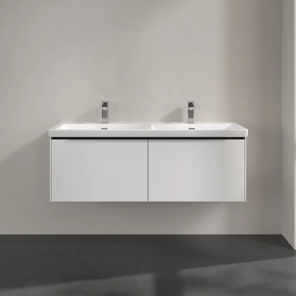 V&b subway 3.0 servantskap 127x42 f/dobbel servant brilliant white håndtak i volcano black