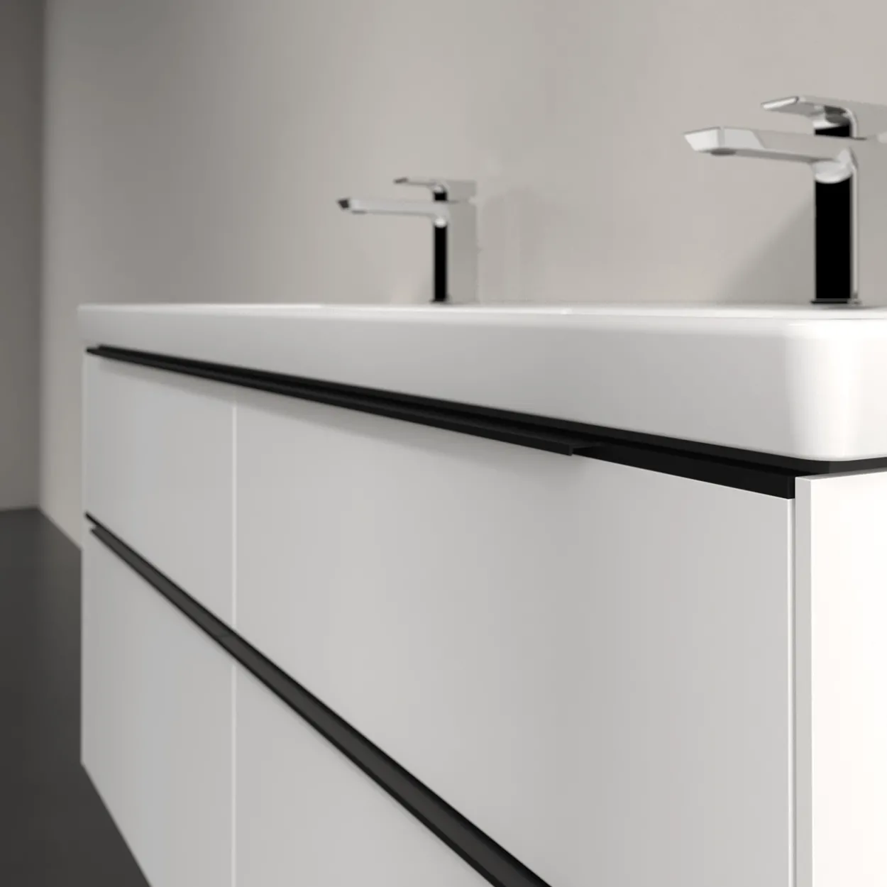 V&b subway 3.0 servantskap 127x57 f/dobbel servant brilliant white håndtak i volcano black