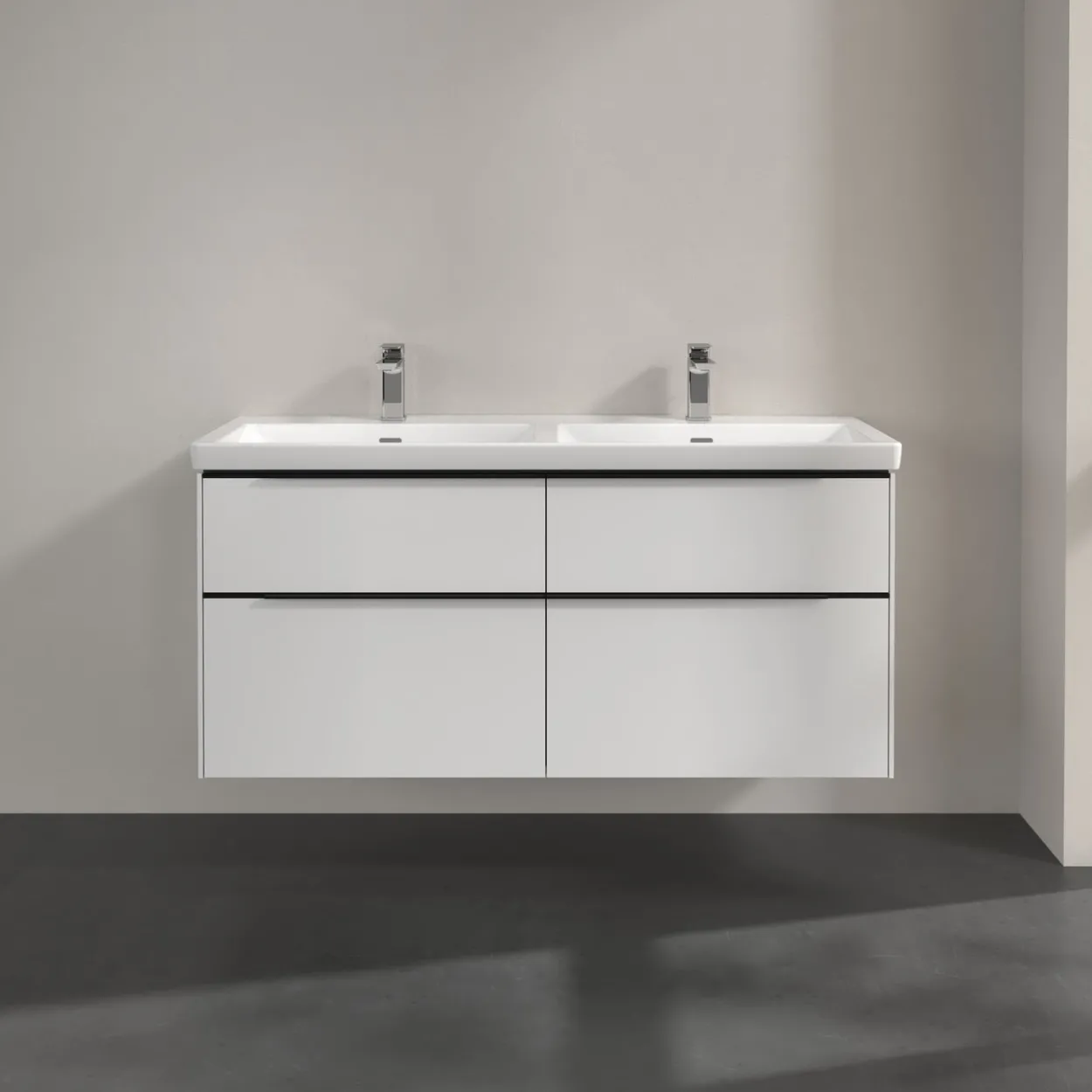 V&b subway 3.0 servantskap 127x57 f/dobbel servant brilliant white håndtak i volcano black