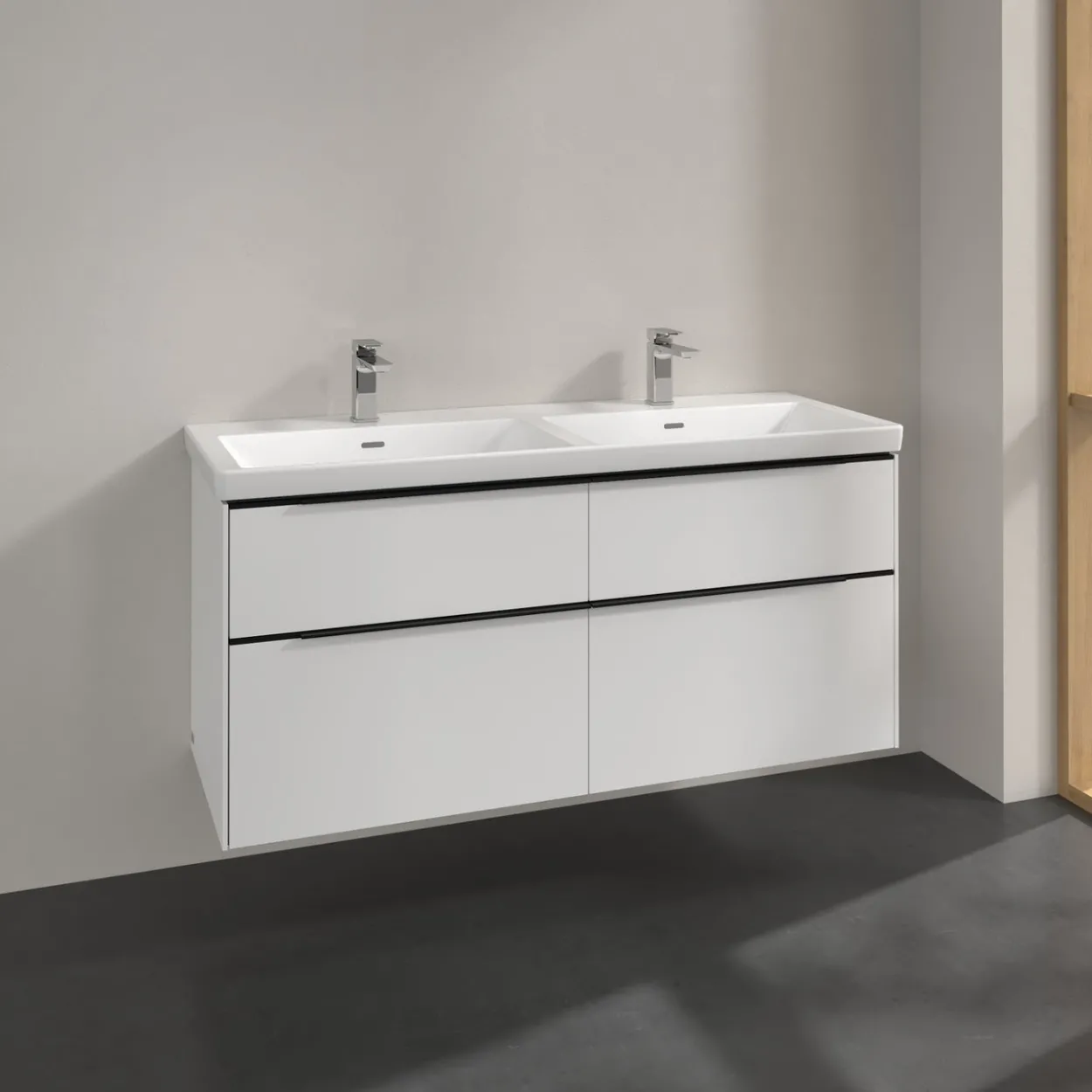 V&b subway 3.0 servantskap 127x57 f/dobbel servant brilliant white håndtak i volcano black