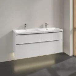 V&b subway 3.0 servantskap 127x57 f/dobbel servant brilliant white m/lys håndtak i krom