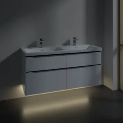 V&b subway 3.0 servantskap 127x57 f/dobbel servant brilliant white m/lys håndtak i volcano black