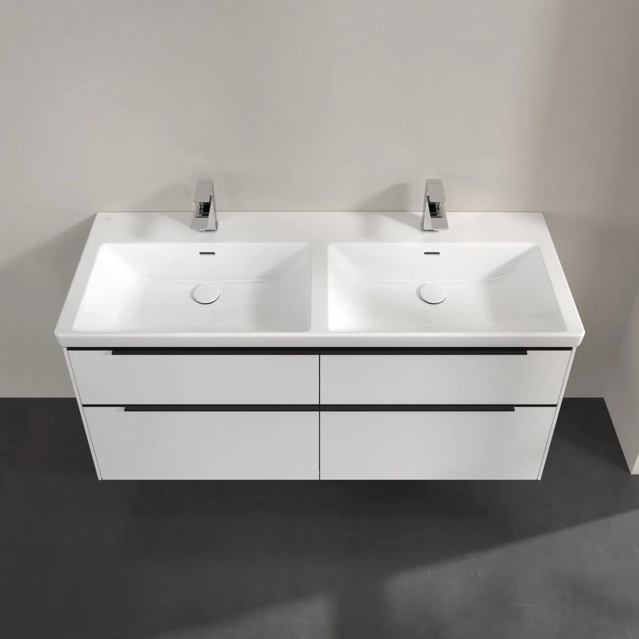 V&b subway 3.0 servantskap 127x57 f/dobbel servant brilliant white m/lys håndtak i volcano black