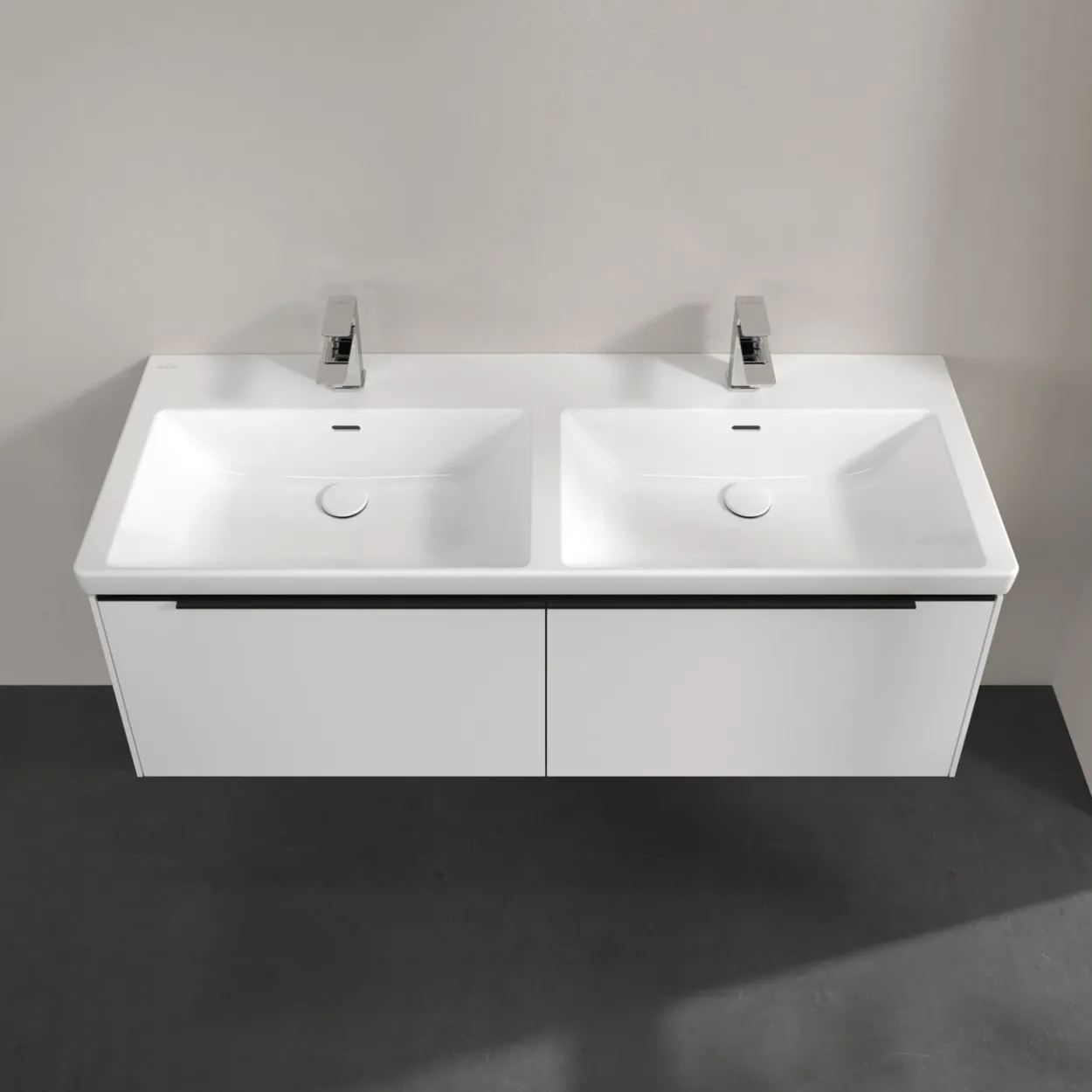 V&b subway 3.0 servantskap 127x42 f/dobbel servant brilliant white m/lys håndtak i volcano black
